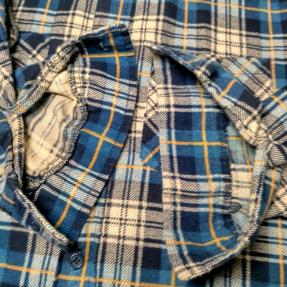 Vitage Ozark Trail Flannel Shirt Men Medium Blue Yellow Plaid Clssic Work Grunge - Picture 14 of 15